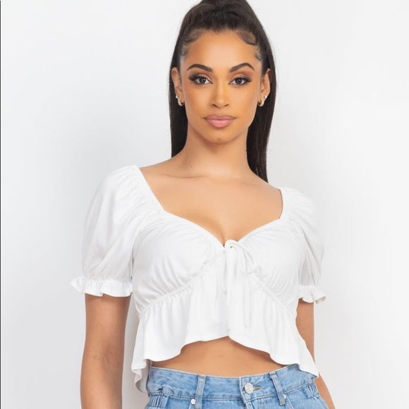Open Front Puff Sleeve Top - Picture 1 of 5